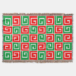 Square Spirals - Red and Green on White Throw Blanket