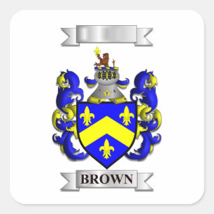 Square Sticker Brown Family Surname And Shield