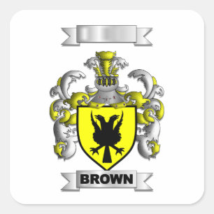 Square Sticker Brown Family Surname And Shield