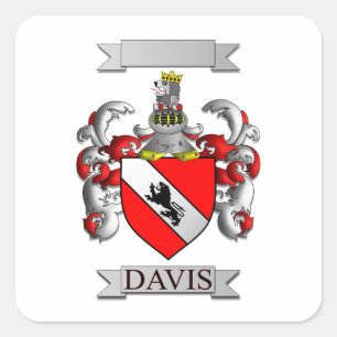 Square Sticker Davis Family Surname And Shield