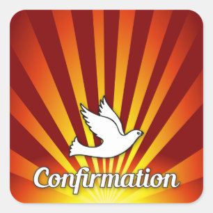 Square Sticker, Dove with Red Rays, Confirmation Square Sticker