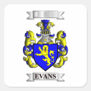 Square Sticker Evans Family Surname And Shield