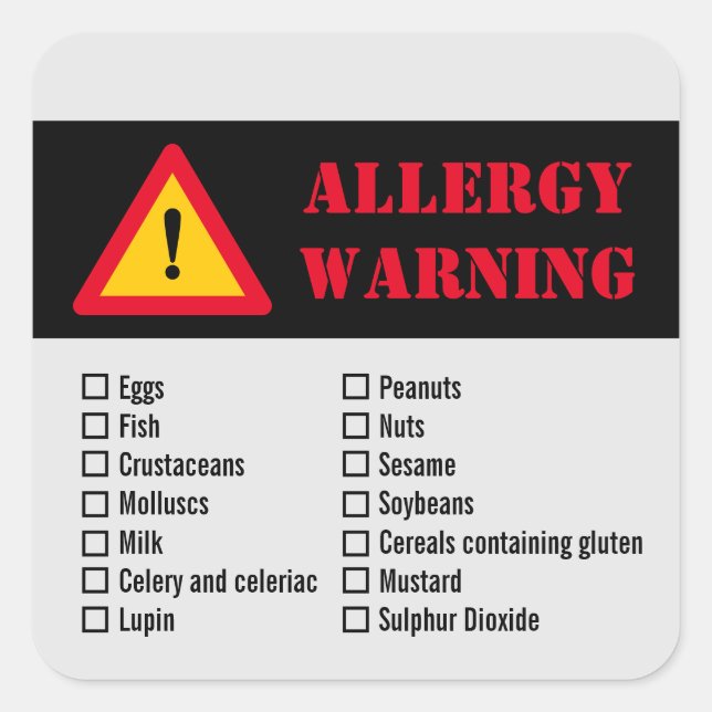 Square Sticker for Allergy Warning (Front)