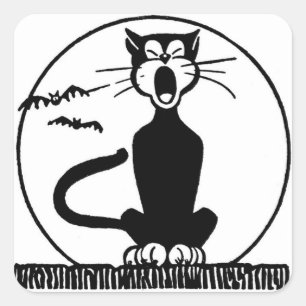 SQUARE STICKER HOWLING BLACK CAT