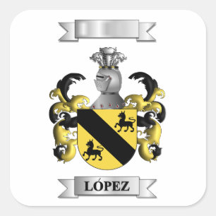 Square sticker Lopez Surname And Shield