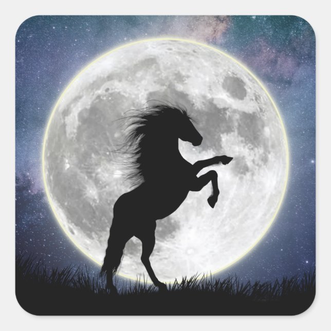 Square Sticker The horse and the white moon (Front)
