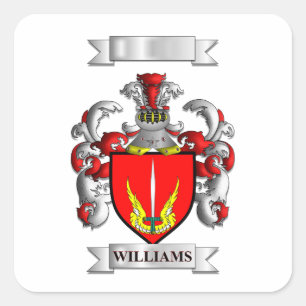 Square Sticker Williams Family surname And Shield