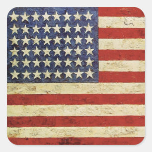 Square Sticker with Vintage American Flag