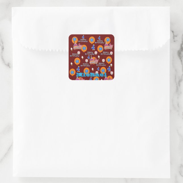 Square Stickers, #4 Happy 4th Birthday Dark Red Square Sticker (Bag)