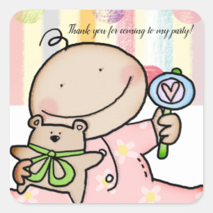 Square Stickers Baby Girl Pastel Stripes