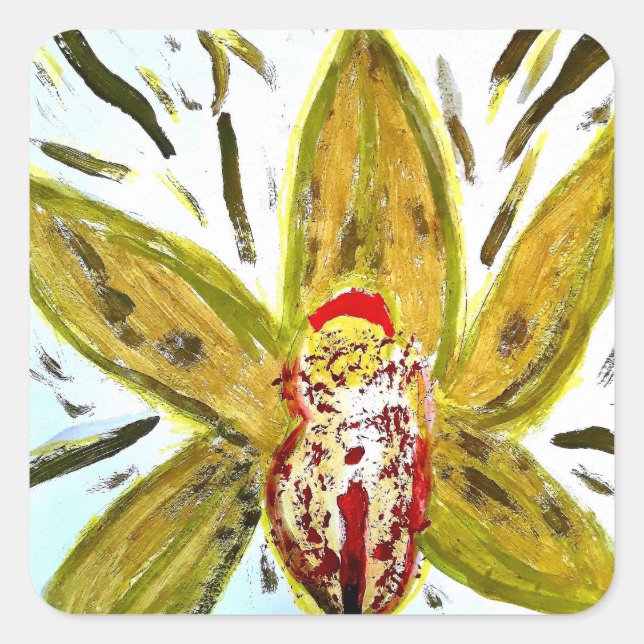 Square Stickers Cymbidium Orchids Green Overnight (Front)