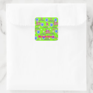 Square Stickers, Happy 5th Birthday Green Sticker