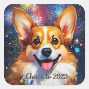 Square Stickers with Rainbow Color Fireworks, Gift