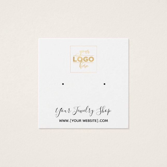 Square Stud Logo White Earring Display Card (Front)