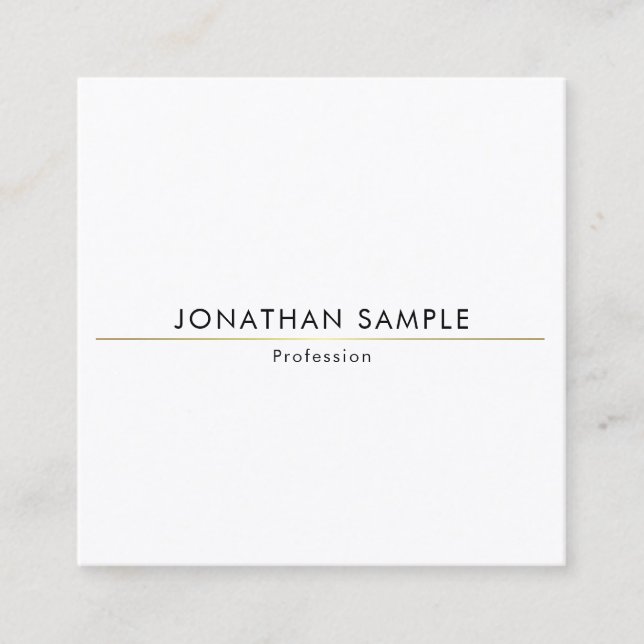 Square Stylish Minimalistic Design Gold Plain Luxe Business Card (Front)