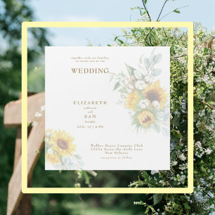  Square Sunflower Floral Wedding Magnetic Invitation