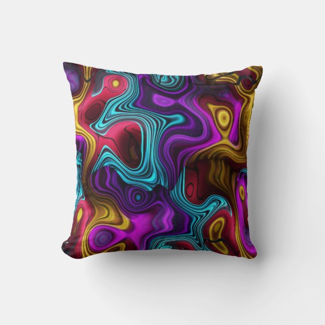Square Swirls Purple Teal Pink Yellow Gold Cushion (Front)