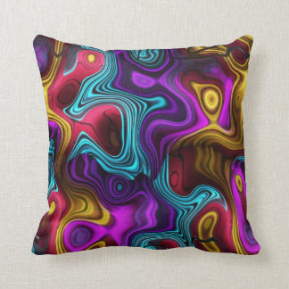 Square Swirls Purple Teal Pink Yellow Gold Cushion