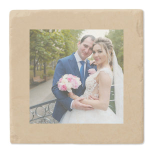 Square Tan Border Photo Stone Coaster