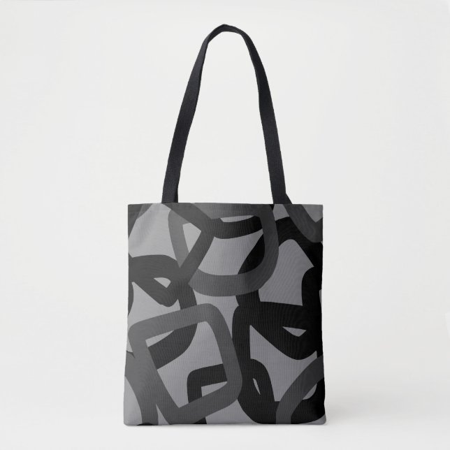 Square Tangle Black & Charcoal Grey Tote Bag (Front)