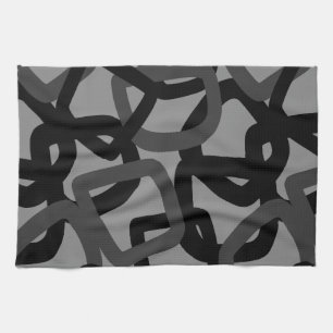 Square Tangle Jet Black Charcoal Grey Tea Towel