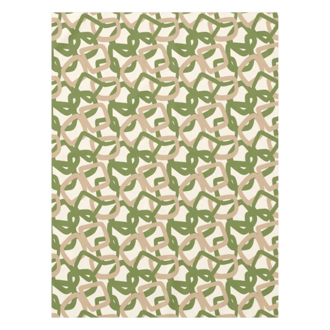 Square Tangle Olive Green Warm Taupe Tablecloth (Front)