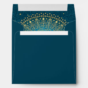 Square Teal, Goltone Medallion Envelope