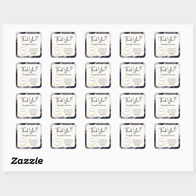 Square Thank You Business Stickers - Marble Design (Sheet)