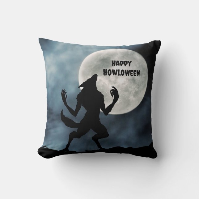 Square Throw Pillow, Howling Werewolf Cushion (Front)
