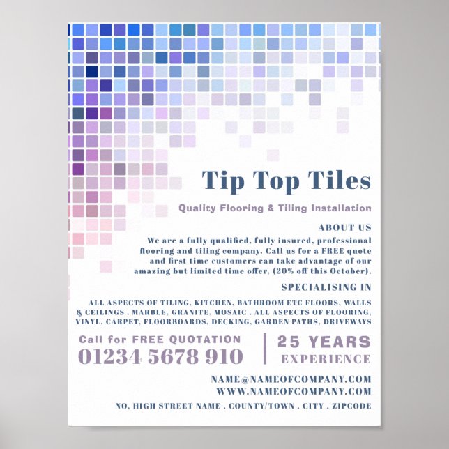 Square Tiles, Floorer, Tile Installer Advertising Poster (Front)