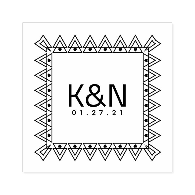 Square Triangle Mini Heart Initial Logo Wedding Rubber Stamp (Imprint)