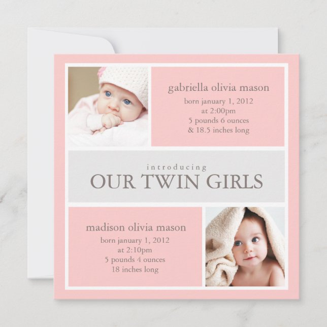 Square Twins Collage | Birth Announcement (Front)