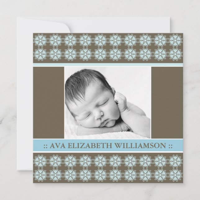 Square Victorian Blue Birth Announcement (Front)