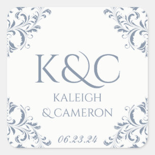 Square Vintage Wedding Label -Nadine (Dusty Blue)