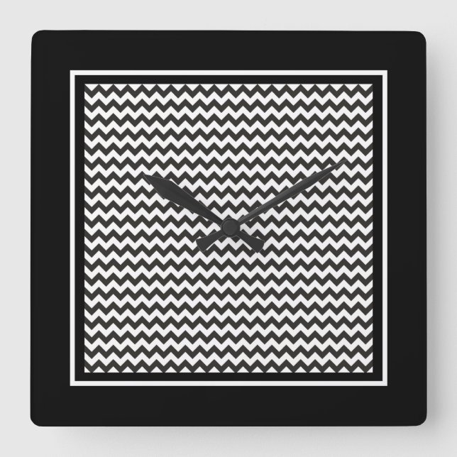 Square Wall Clock, Black and White Chevrons Square Wall Clock (Front)