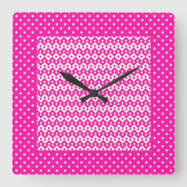 Square Wall Clock, Candy Pink Zigzags, Polka Dots Square Wall Clock (Front)