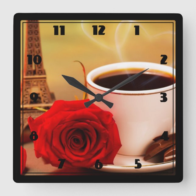 Square Wall Clock/Coffee Time in Paris Square Wall Clock (Front)