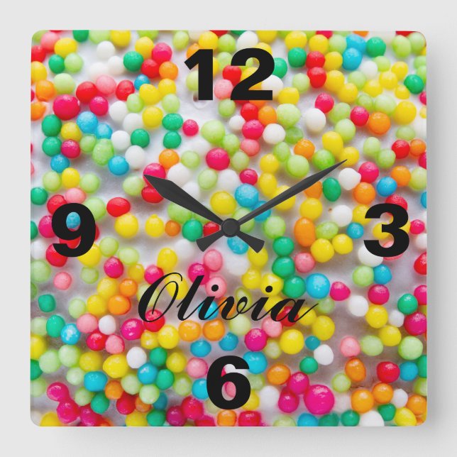 Square Wall Clock Coloured Balls (Front)