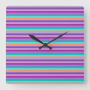 Square Wall Clock Colourful Purple Stripes