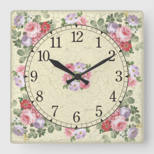 Square wall clock - floral design
