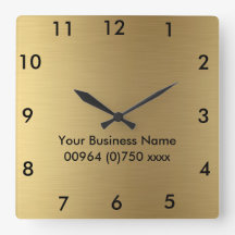 Square Wall Clock Gold Colour - For Business