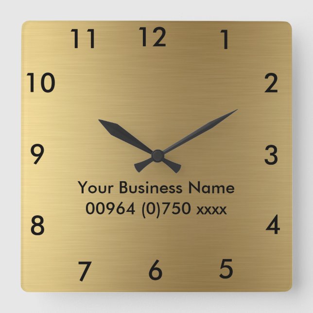 Square Wall Clock Gold Colour - For Business (Front)