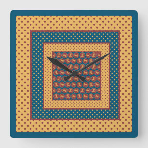 Square Wall Clock, Gold-effect Horses, Polka Dots Square Wall Clock