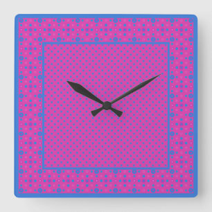 Square Wall Clock, Magenta: Bright Blue Dots Clock