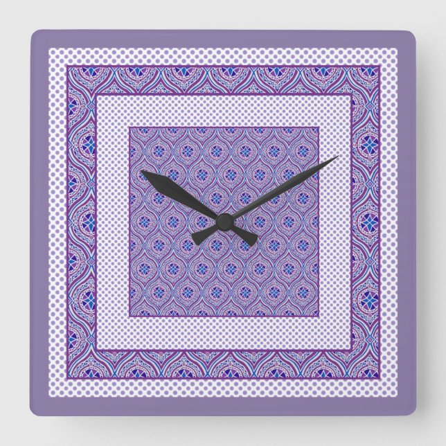 Square Wall Clock,  Mauve, White Ogees and Polkas Square Wall Clock (Front)