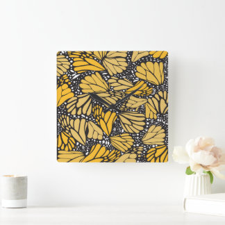 Square wall clock printed monarch butterfly