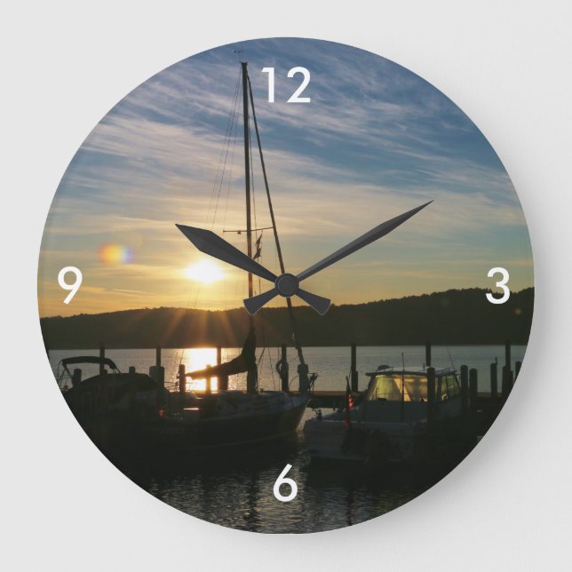 Square Wall Clock/Sailboats at Sunset Large Clock (Front)