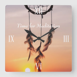 Square Wall Clock Sunset Pink Sun Dreamcatcher