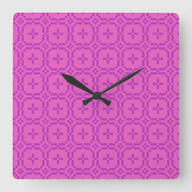 Square Wall Clock: Welsh Tapestry Pattern: Pink Clock (Front)
