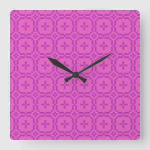 Square Wall Clock: Welsh Tapestry Pattern: Pink Clock